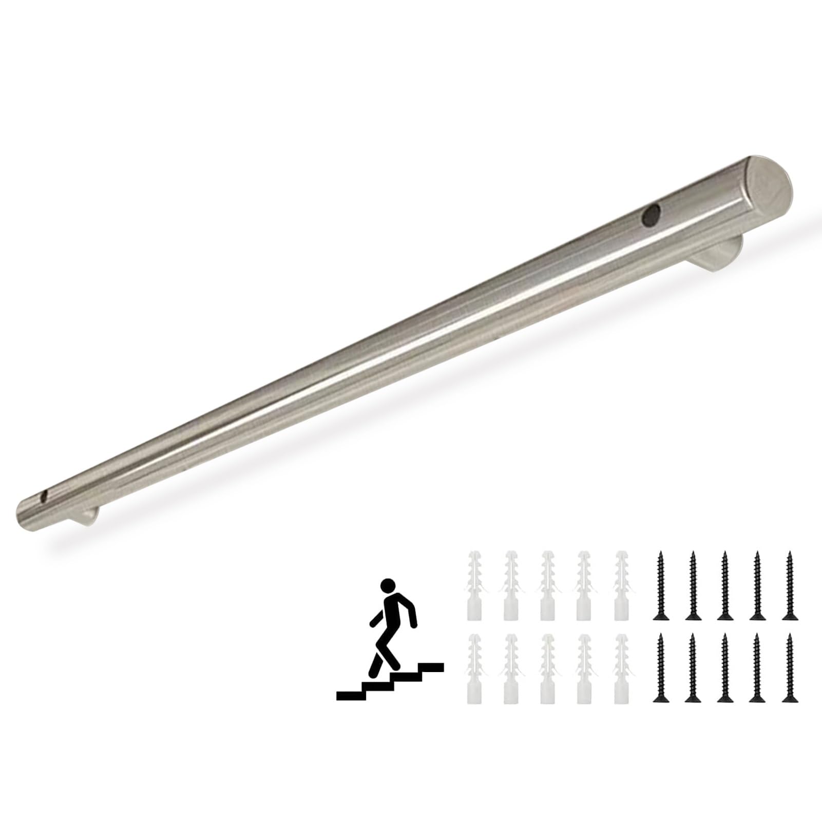 LWJSOCP Stainless Steel Stair Handrail Brackets Kit for Wall Mount 13ft Non slip Grab Rail for Outdoor Indoor Staircase Banister Safety Support