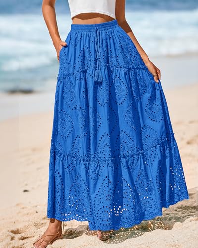 Image of BTFBM Eyelet Long Skirts for Women Beach Vacation