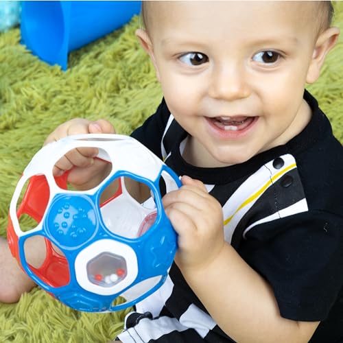 Image of Bright Starts Oball Grippin' Goals Rattle Soccer Ball - Red, White & Blue, Easy-Grasp Toy for Newborn and Up (Pack of 2)