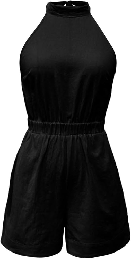 Rompers for Women Summer Halter Waist Sexy Backless Slim Solid