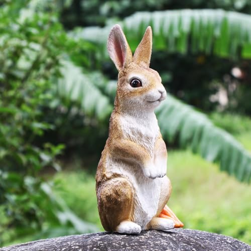 JARPSIRY Statue de jardin en forme de lapin debout - Décoration d'extérieur - Figurine de lapin en résine - Sculpture d'art pour maison, terrasse, pelouse, balcon,...