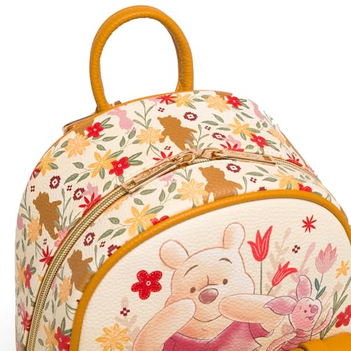 Image of Wondapop Disney Winnie the Pooh and Friends Floral 11 inch Vegan Leather Fashion Mini Backpack