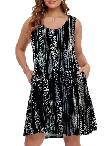 Image of BELAROI Women Plus Size Sundress Summer Casual Sleeveless Tshirt Dress Tie Dye Swing Tank Dresses with Pockets Beach Cover up