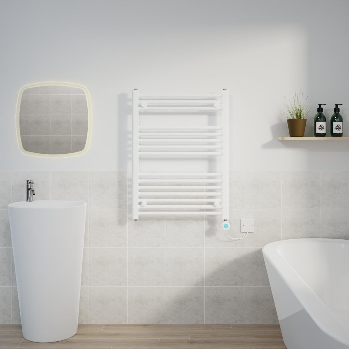 Warmehaus 400W Electric Thermostatic Heated Towel Rail Bathroom Radiators Straight with LCD Display Timer White 800x600mm