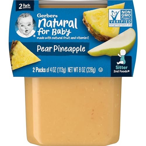 Gerber 2nd Foods Pear Pineapple, 4 oz Tubs, 2 Count (Pack of 8)