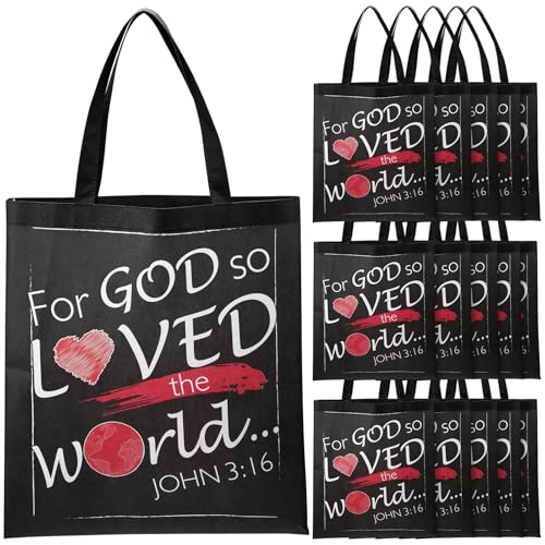 Sweetude 24 peças John 3: 16 sacolas 38 x 43 grandes não tecidas VBS bolsas escolares dominicais, bolsa de presente religiosa, versículo bíblico, sacola para God So Loved the World, para lembrancinha