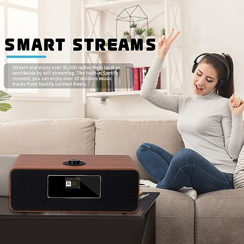 Image of LEMEGA MS3 Internet Radio, Podcasts,Spotify, Bluetooth, FM Stereo, Walnut | Full colour display, 40 presets, remote control, acoustic wooden cabinet, headphone jack, USB, AUX-in, dual alarms clock