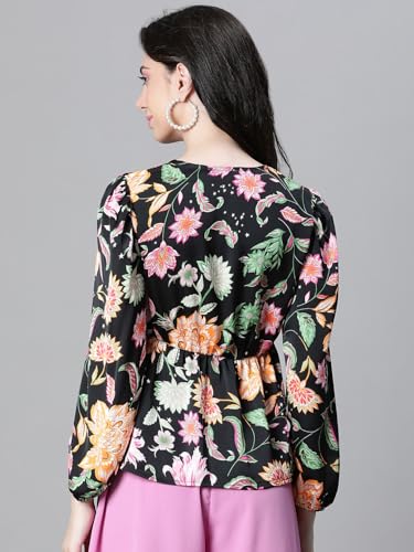 Image of oxolloxo Women Floral Print V-Neck Long Sleeve Top