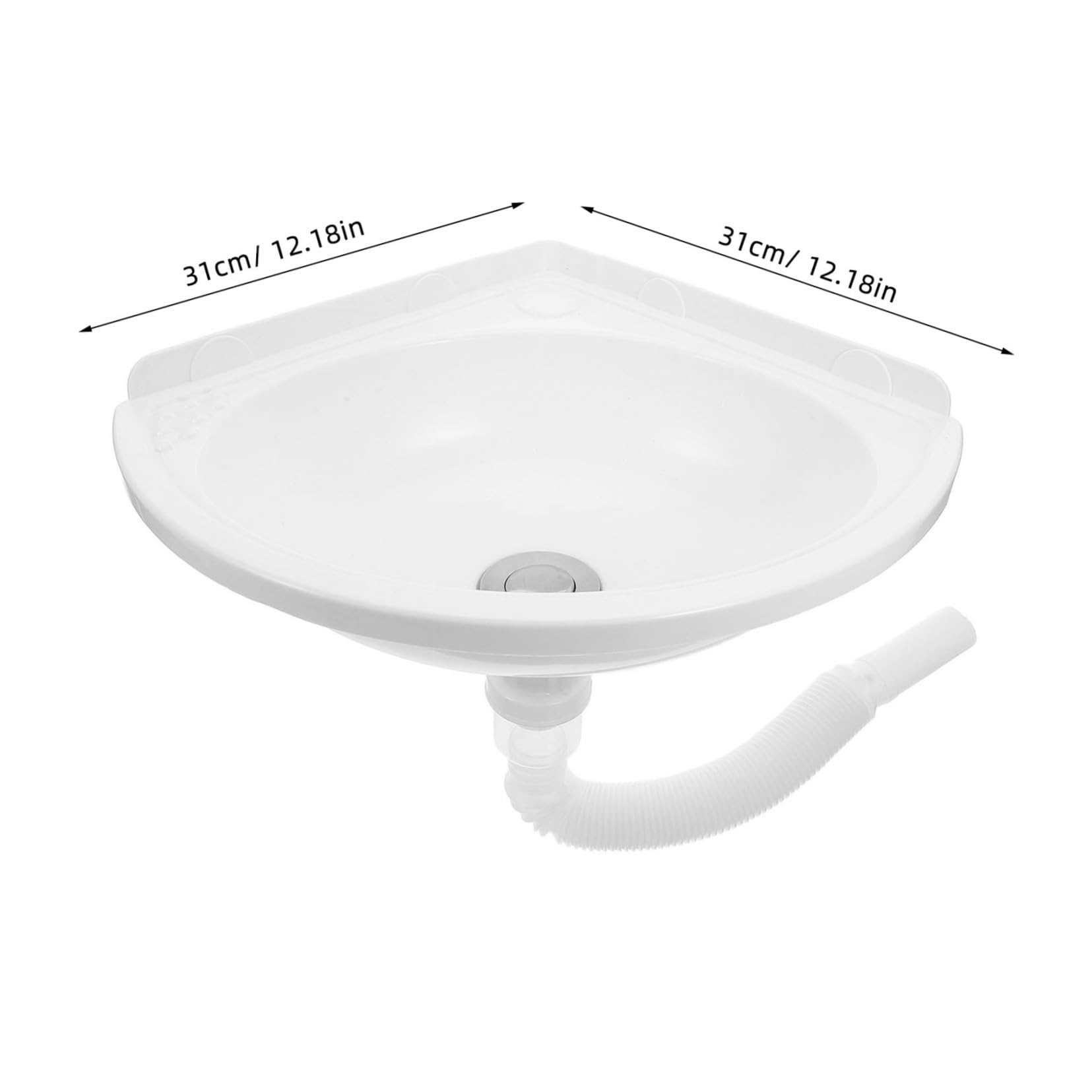 WOONEKY Lavabo de Baño Suspendido de Esquina Triangular en Plástico y Acero Inoxidable, Diseño Moderno para Optimización de Espacio y Fácil Mantenimiento en Baños Pequeños