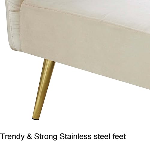 Miniatura 5 de Sofá cama futón convertible de terciopelo, moderno sofá biplaza reclinable con reposabrazos ajustables, 4 bolsillos laterales, sofá cama plegable