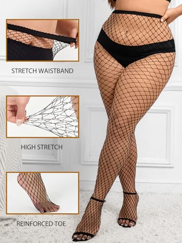 Women's 4 Pairs Sexy Plus Size Fishnet Tights Stockings High Waist Pantyhose3