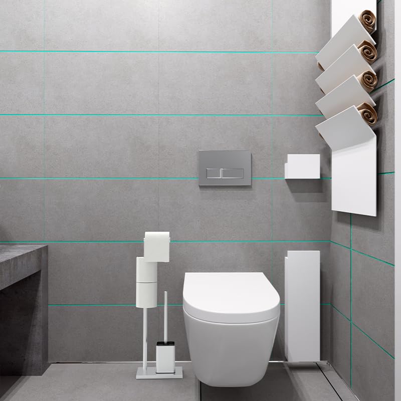 YUET Freestanding Toilet Roll Holders with Toilet Brush Free Standing Folding Paper Holder Stand Storage Stainless Steel Bathroom - Image 3