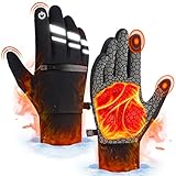 Winter Super Warm Fahrradhandschuhe, Vorfußpolster und Touchscreen , Reflexstreifen Handschuhe, Herren Damen Winddicht- und Wasserdicht Handschuhe, Zum Radfahren, Fahren, Laufen, Skifahren