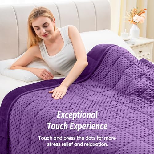 Image of Wemore Minky Dot Weighted Blanket for Adults Queen Size 12 lbs, Soft Cozy Heavy Blanket for Bed and Couch, Breathable Blanket for All-Season with Glass Beads, Purple 60 x 80 inches