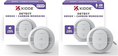 Kidde Detectores de humo y monóxido de carbono, 10 años alimentado por batería y cableado, alertas de voz