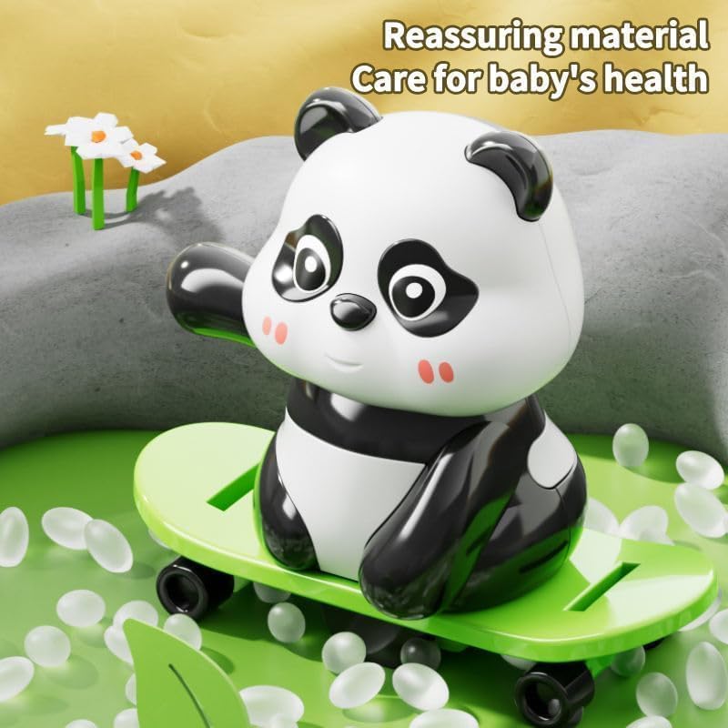 Image of Cute Panda Action Toy Set for Kids, 3 PCS Moving Play Figures with Skateboard, Hula Hoop and Jump Rope, Interactive Indoor Activity Gift for Boys and Girls Age 3+