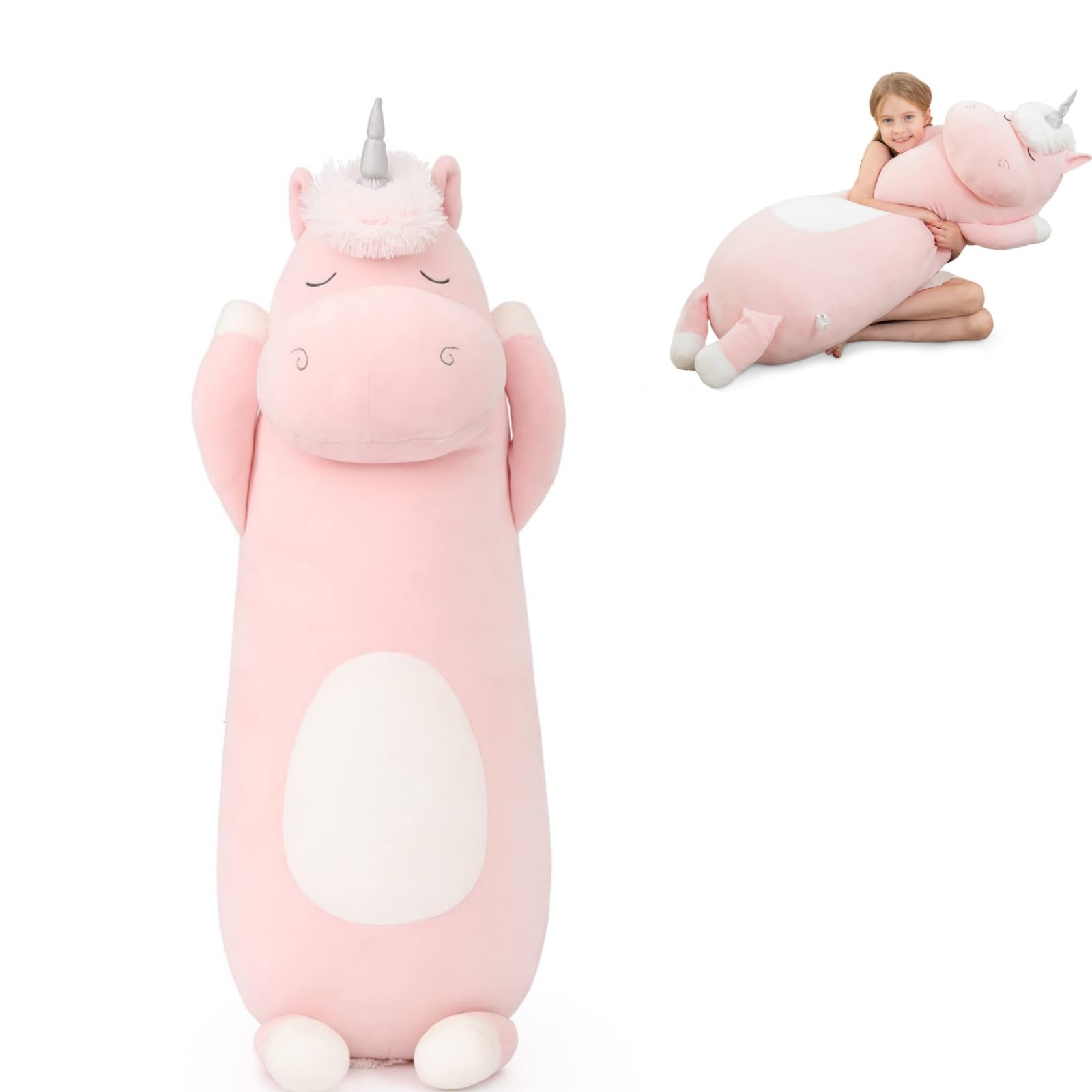 36.2" Unicorn Body Pillow Large Hugging Pillow Unicorn Stuffed Animal,Soft Plush Toy for Kids Girl, Animal Body Pillow, Pink