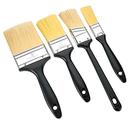Katzco 4 Pack - Polyester Bristle Paint Brush Value Set with Contoured Handles - for Any Professional Paint Job, Oil Stain, Watercolor, Arts and Crafts - Use for Professional and Amateur Projects