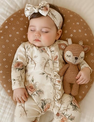 Yvowming Newborn Baby Girl Clothes Ruffle Jumpsuit Romper Infant Coming Home Outfit for Baby Girl2