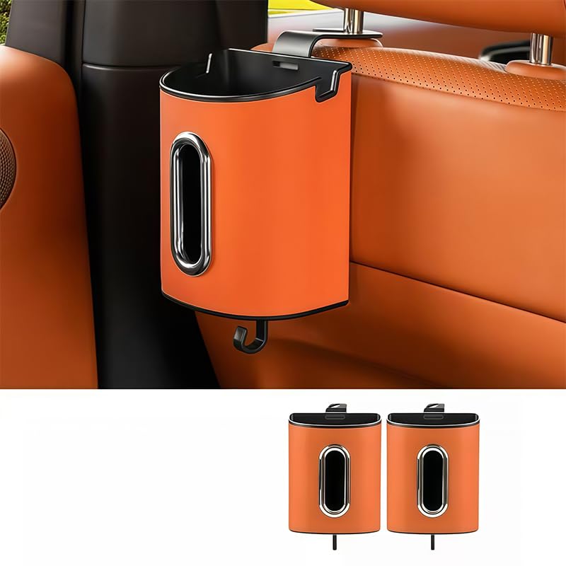 Porta Fazzoletti Auto per Jeep Compass 2007-2026, Scatola da Appendere al Poggiatesta in Pelle Arancione, Organizer per Sedile Posteriore (Confezione da 2),Orange