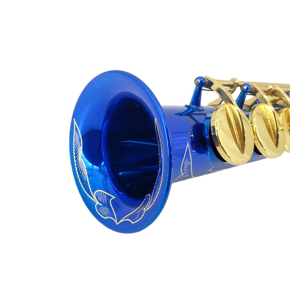 Saxofón soprano recto Bb de latón, instrumento de viento de madera, hermoso saxofón recto lacado azul para principiantes, juego combinado con funda de transporte y accesorios