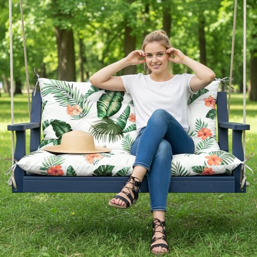 ZxrFxr Waterproof Swing Seat Cushions: 2/3/4 Seater Thick Patio Bench with Anti Slip Stripor Garden Furniture Pad for Stylish Garden Decoration (Hawaiian 100x100cm)