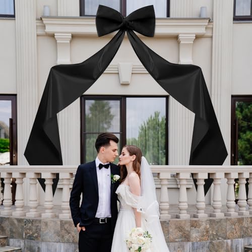 Knitgrip 118x28 Inch Extra Large Wedding Bow Giant Wall Satin Bow Decoration with Long Streamers Huge Oversized Topper Decor for Room Backdrop Tree Topper Holiday Party Door(Black,Satin) by Knitgrip - Used condition - US$10.68