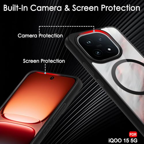 Image of TheGiftKart Hybrid Shockproof Back Cover Case for iQOO 15 5G Compatible with MagSafe | Hard Back Cover Case for iQOO 15 5G (PC & TPU, Transparent Clear Back, Black Sides)