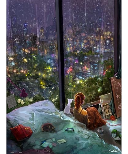 PieceRelax Plastic Jigsaw Puzzle for Adults 1000 Pieces - endmion1 - Rainy Night - 25.2 X 18.9 Inches, Most Satisfying Table Games, No Glue Needed...