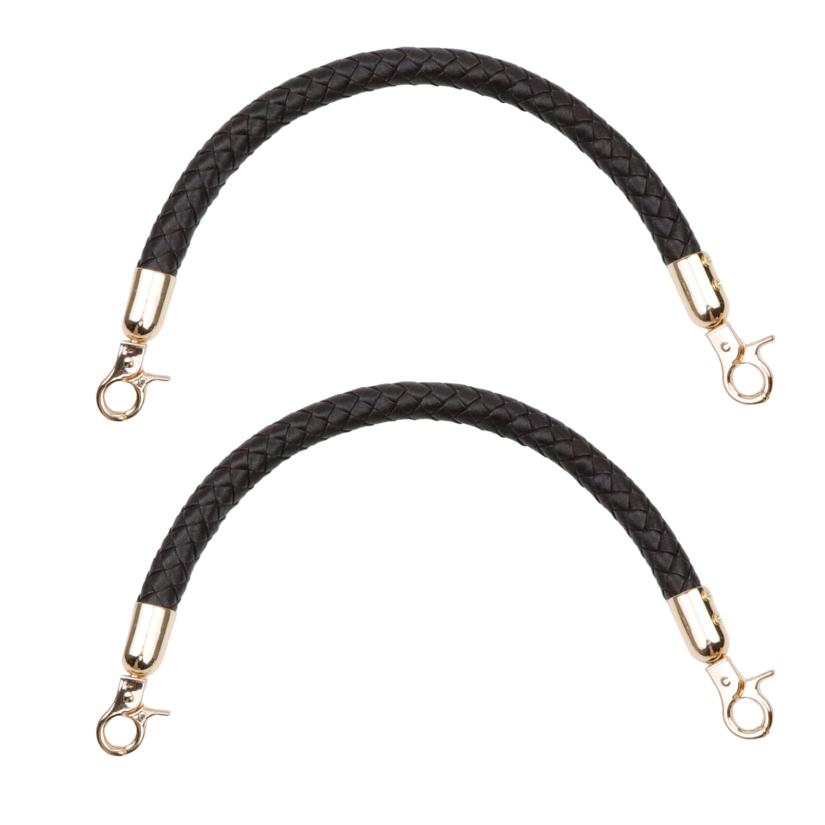 Semetall 2Pcs PU Leather Handbag Handles, Braided Replacement Purse Straps With Gold Spring Buckle for DIY Making, Black and Brown, 11.8"