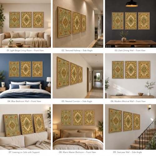 Image of Livin'luxe Set of 3 Vintage Persian Pattern Wall Paintings for Living Room Bedroom Hallway Home Decor with Premium Wooden Color Synthetic Frame (25.5 x 19.5 Inch) NM03-69