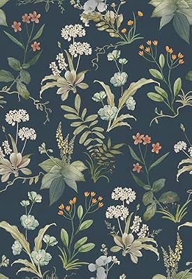 Simon&Siff Vintage Peel and Stick Wallpaper Blue Floral Wallpaper Wildflowers Botanical Contact Paper Self Adhesive Removable Wall Paper Renter Friendly for Bedroom Cabinets DIY Decor 120" x 17.3"