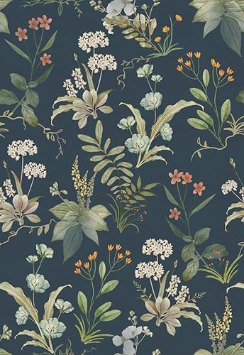Simon&Siff Vintage Peel and Stick Wallpaper Blue Floral Wallpaper...