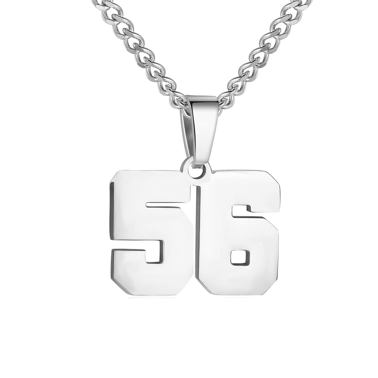 Number Necklace for Men Silver Athletes Number Chain Stainless Steel Charm Pendant Personalized Sports Jewelry for Men Basketball Baseball Football