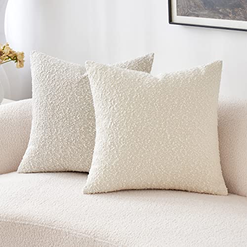 Miulee Decorative Throw Pillow Cover 18 X 18 Inch Pure White Pillowcase Textured Boucle Square Sofa Couch Pillow Home Decor For Living Room Woven Modern Cushion Case #TOP4