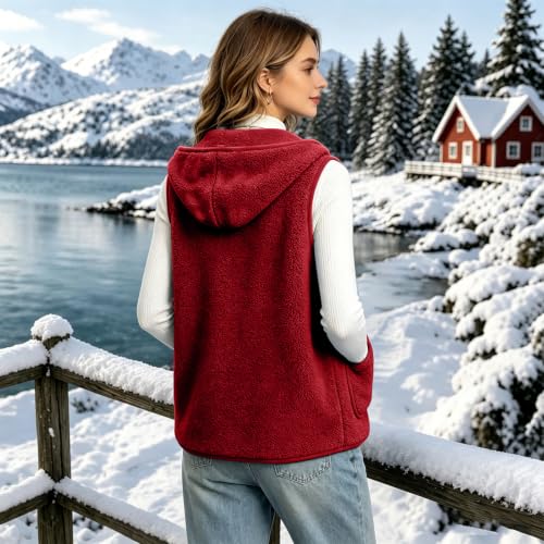 Hooded Vest Women Sherpa Button Up Sleeveless Warm Jacket with Pockets - image 3