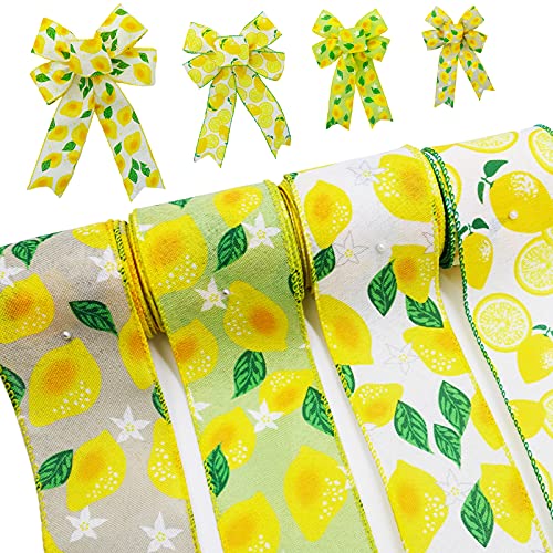 Aolesy Wired Burlap Ribbon, 2.5 Inches x 24 Yards Yellow Lemon Wired Edge Ribbon Fall Wired Ribbon Wreath Wired Edge Ribbon Thanksgiving Decorative Ribbon for Crafts Bows Wreaths Gift Wrapping