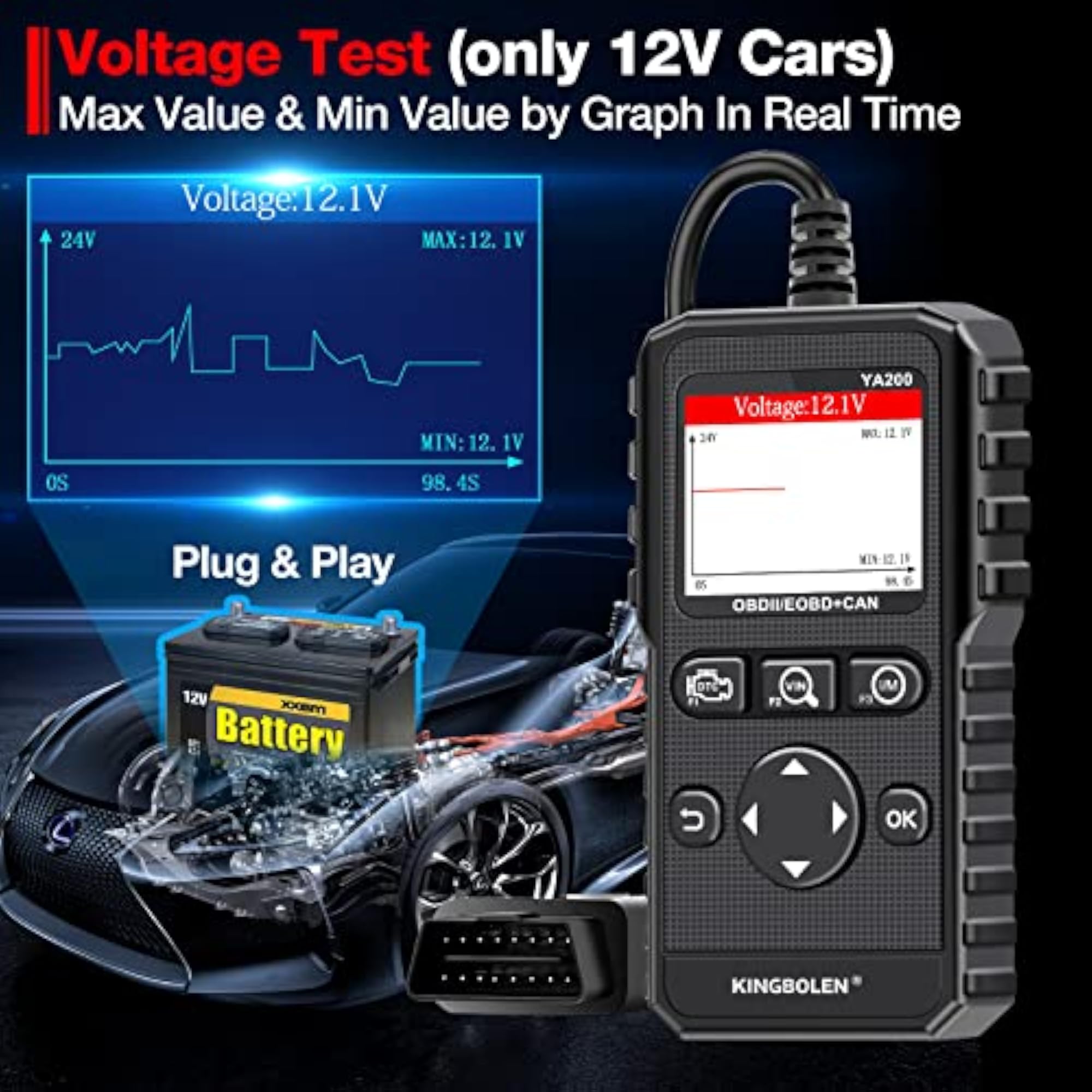 YA200 OBD2 Scanner, Car Code Reader with Voltage Test