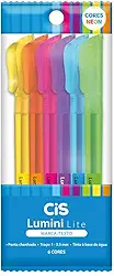 Marca-texto CIS Lumini Lite Neon, Estojo com 6 cores