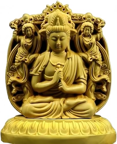 Dohera 十二支の守護仏 仏像 置物ミニ 両面彫刻 長さ7cm 幅5.5cm 高さ8cm 黄楊木 木彫り 細工彫刻 中国風 仏壇仏像 開運十二干支お守り本尊 不動明王 お守り 開運風水厄除け (大日如来(羊、猿))