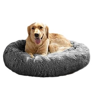 Mirkoo Calming Dog Bed Fluffy Plush Cat Bed, Washable Round Fur Donut Pet Bed for Large Medium Dogs and Cats, Faux Fur…