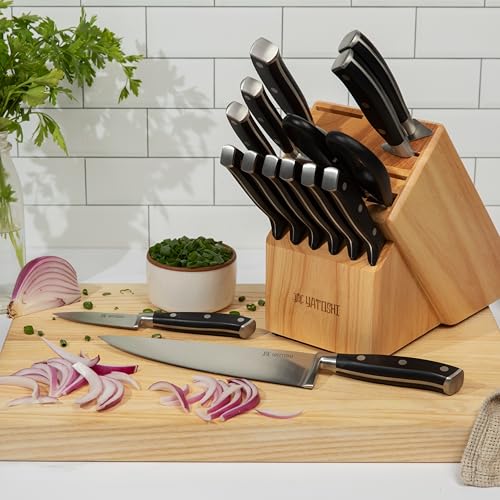 Image of Yatoshi 15 Piece Black Knife Block Set - Pro Kitchen Knife Set Ultra Sharp High Carbon Stainless Steel with Ergonomic Handle