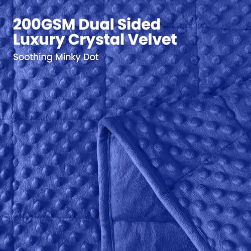Image of Wemore Minky Dot Weighted Blanket for Adults King Size 25 lbs, Soft Cozy Heavy Blanket for Bed and Couch, Breathable Blanket for All-Season with Glass Beads, Blue 80 x 87 inches