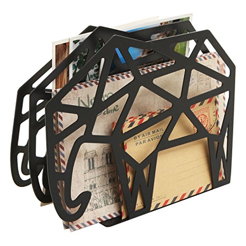 Mygift Decorative Elephant Shape Black Metal 2 Slot Mail Letter Holder Organizer, Office Desktop Rack For Bills Envelope And Document #TOP1