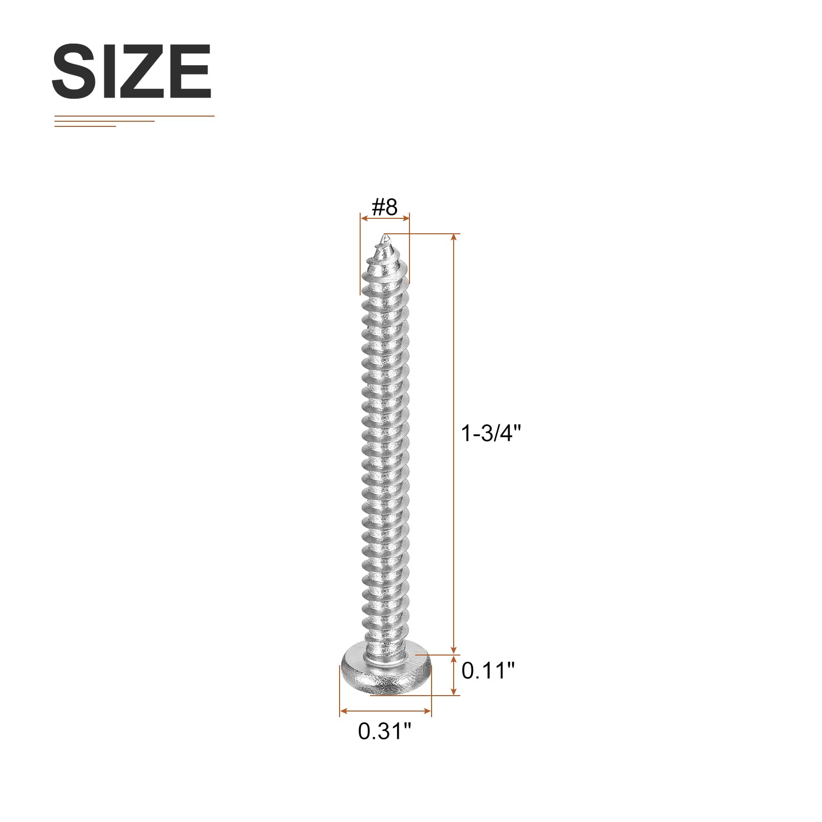 DTGN #8x1-3/4" Phillips Pan Head Self-tapping Screw - 50Pack - Bright Finish 304 Stainless Steel Sheet Metal Screws Wood Screws - Image 2