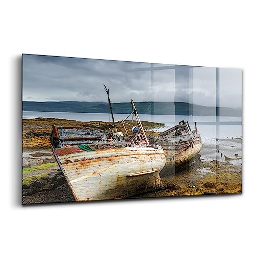 Innovante Wallart peinture sur verre coloré 120x60cm avec paysage de bateaux de Salen Bay