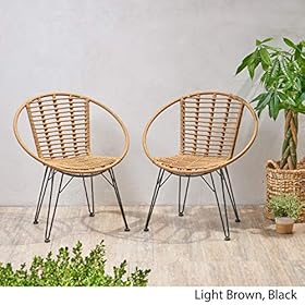 Great Deal Furniture Winnie Outdoor Wicker Dining Chairs (Set of 2), Light Brown and Black 518R1OblRJL. SS280