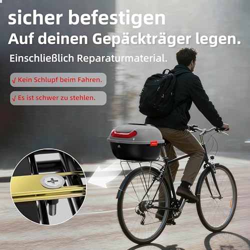 Mihoho Fahrradkoffer für alle Gepäckträger, abschließbare wasserdichte Fahrradbox | Helmkoffer | Gepäckträger Koffer | Helmbox | Fahrradgepäckträger Box (Grau)