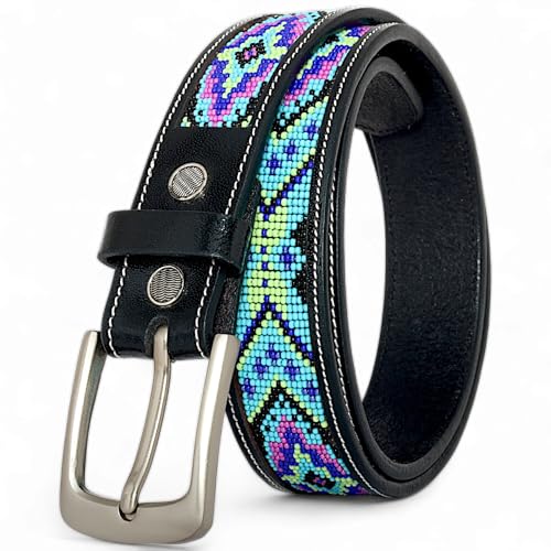 Black Leather Beaded Belt, Handmade Gift For Love, Gift For Mom/Dad.2