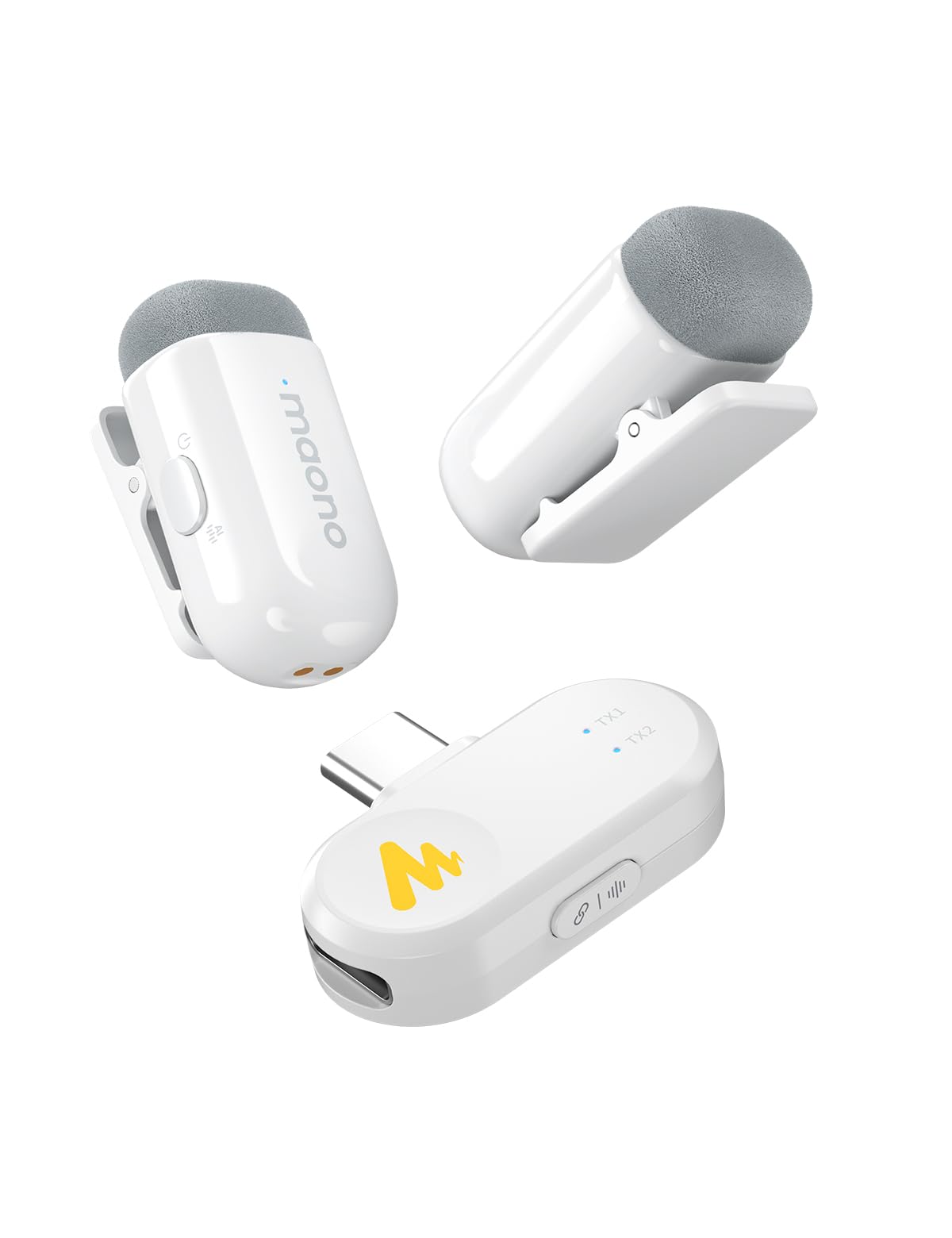 MAONO Wave T1 Mini Wireless Lavalier Microphone for iPhone 16 15, Android, Tablet, PC, Clip on Lapel Mic with USB-C Plug, Noise Cancellation, AI Voice Filter for Video Recording Vlog TikTok-White-image-40